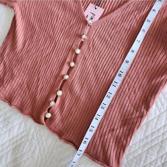 Pink Robin new york y2k 90s style cropped button down long sleeve blouse - Picture 7 of 10